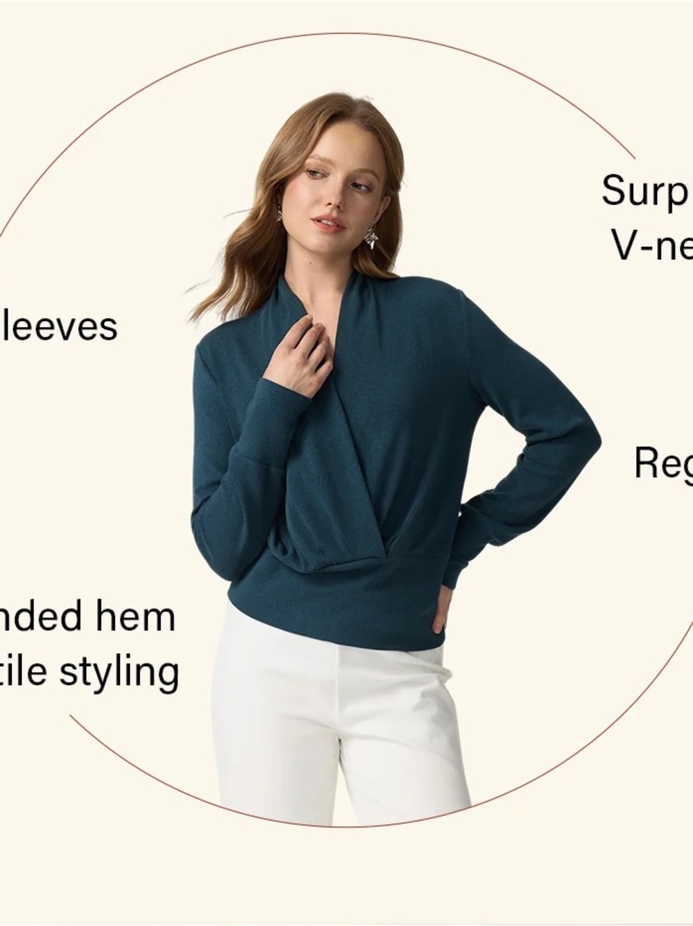 NWT OGL Green Eco-Mousse Surplice Long Sleeve Banded Hem Top Size L - Picture 3 of 8